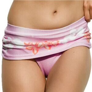 Frankies Bikinis Wildflower Ava Terry Pink Floral Malibu Bikini Bottom Sz S NEW